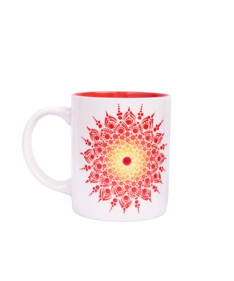 White Ceramic Mug Adorned with Mandala Drawings - Blue