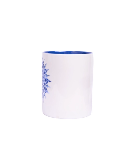 White Ceramic Mug Adorned with Mandala Drawings - Blue