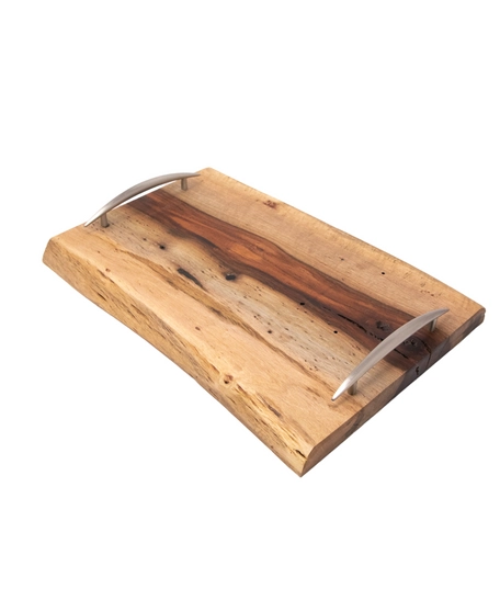 Wooden Serving Tray with Metal Handles - Charcuterie Board