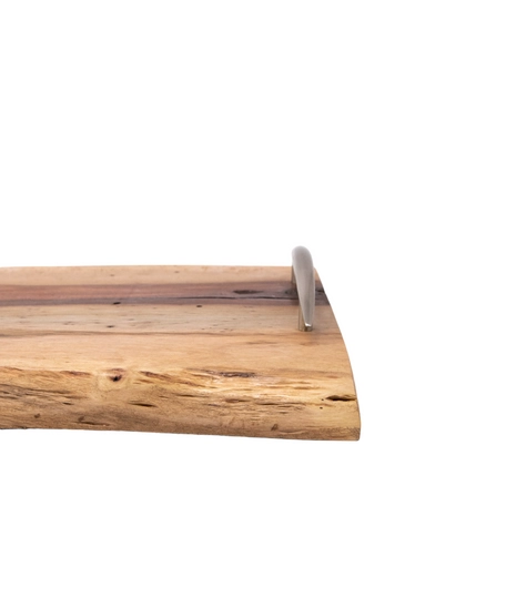 Wooden Serving Tray with Metal Handles - Charcuterie Board