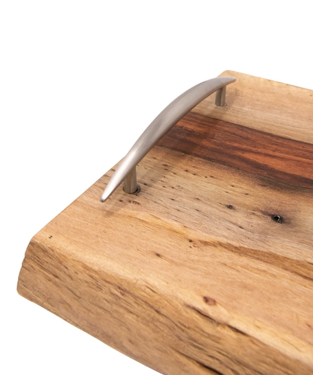 Wooden Serving Tray with Metal Handles - Charcuterie Board