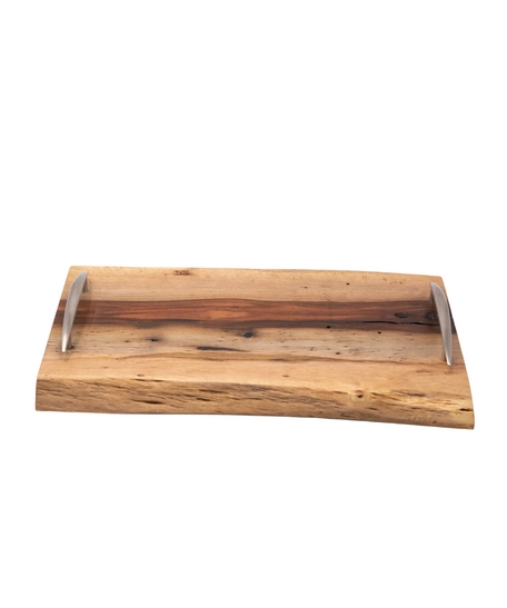 Wooden Serving Tray with Metal Handles - Charcuterie Board