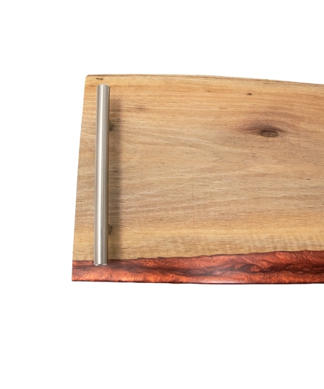 Large Wooden Serving Trivet with Silver Handles