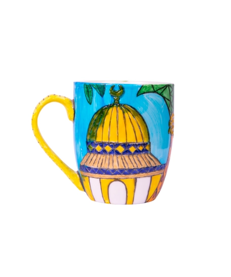 Medium Sized Mug With Hand-drawn Paintings of a Palestinian Woman & The Done of The Rock