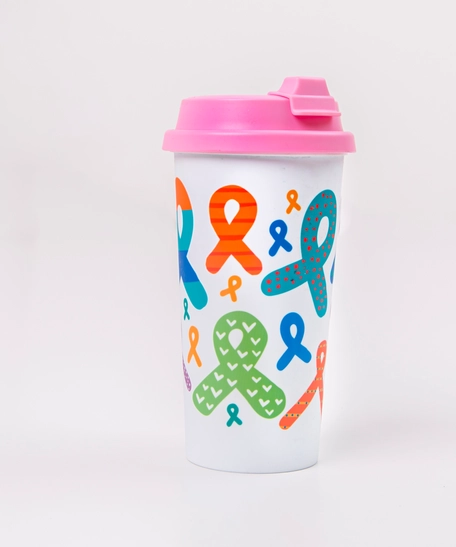 White Travel Mug with Colorful Printings