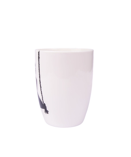 White Ceramic Mug with Hand-drawn Silhouette of a Mother and Son