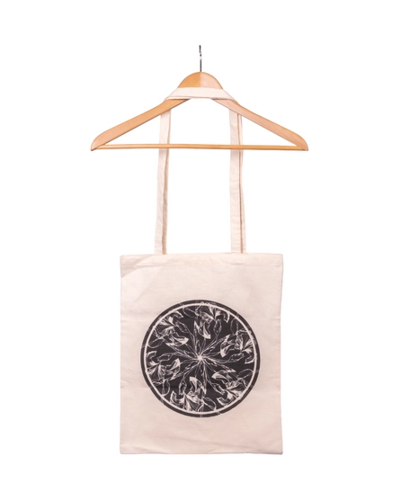 Handmade Beige Tote Bag with Printed Design of the Word "Amman" in Arabic 