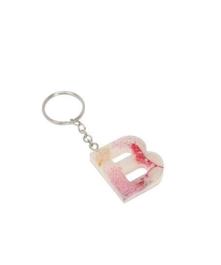 Letter B Resin Keychain with Dried Red Flowers