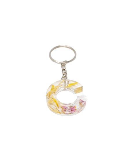 Transparent Resin Keychain with Dried Flowers - Letter C