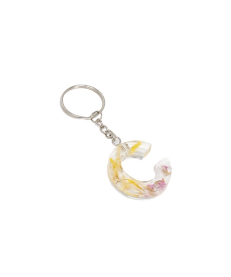 Transparent Resin Keychain with Dried Flowers - Letter C