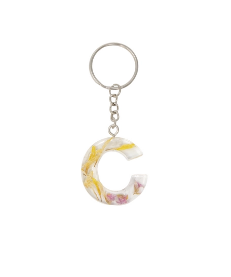 Transparent Resin Keychain with Dried Flowers - Letter C