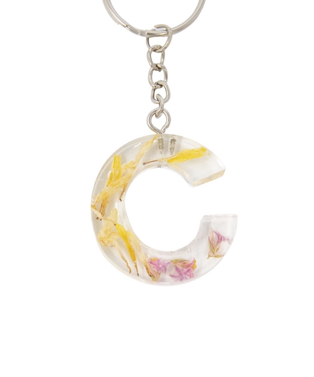 Transparent Resin Keychain with Dried Flowers - Letter C