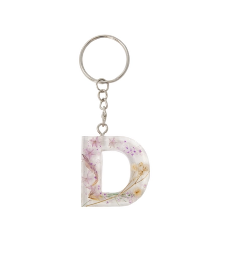 Transparent Resin Keychain with Dried Flowers - Letter D