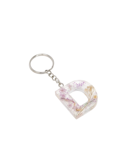 Transparent Resin Keychain with Dried Flowers - Letter D