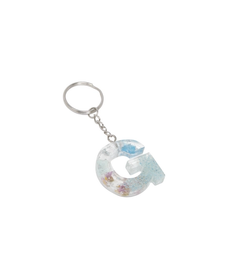 Resin Keychain with Dried Flowers in the Shape of the Letter G