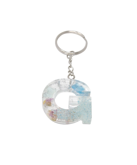 Resin Keychain with Dried Flowers in the Shape of the Letter G