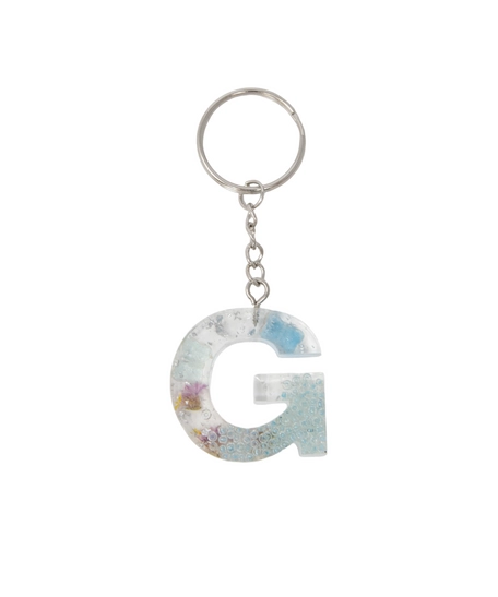 Resin Keychain with Dried Flowers in the Shape of the Letter G