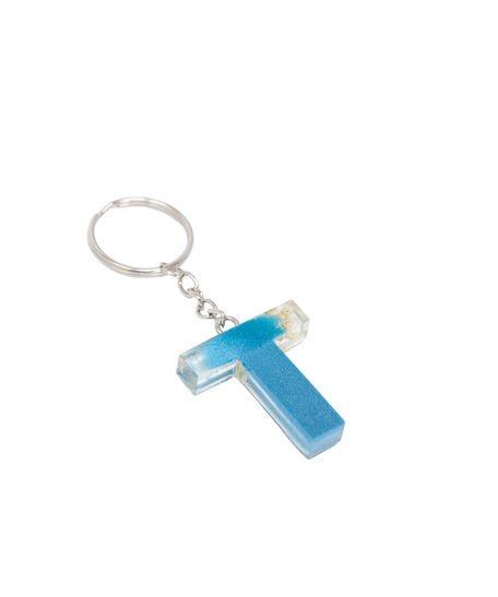 Resin Keychain with Dried Flowers in the Shape of the Letter T