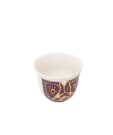 A Set of Arabic Coffee Cups with Hand-drawn Designs Inspired by Jordanian Culture - Women's Red Dress