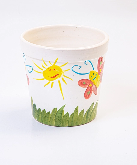 Small Ceramic Plant Pot Adorned with Hand-drawn Illustrations by Kids at KHCC  - Flowers