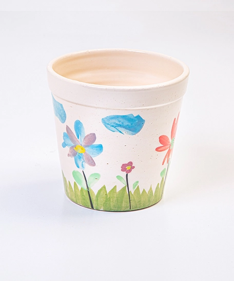 Small Ceramic Plant Pot Adorned with Hand-drawn Illustrations by Kids at KHCC  - Flowers