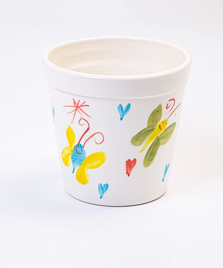 Small Ceramic Plant Pot Adorned with Hand-drawn Illustrations by Kids at KHCC  - Flowers