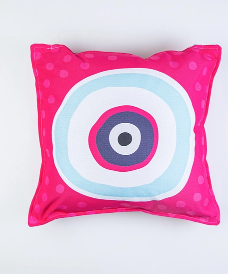 Square Cushion  in Fuchsia Color with a Vibrant Design of Blue Eye 