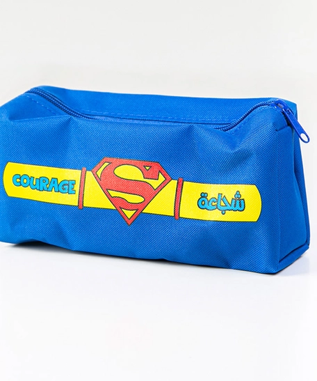 Multi-Use Navy Superhero Pencil Case Decorated with The Word ''Courage''