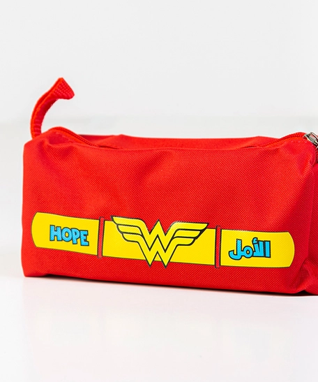  Red Superhero Pencil Case with The Word ''Hope'' Printed on It in Arabic & English