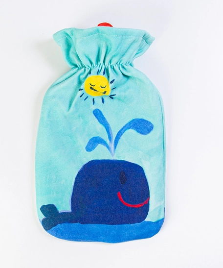 Hot Water Bag with a Fabric Cover Adorned with Cheerful Whale Drawing