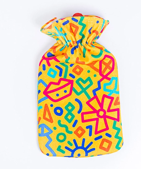 Winter Essentials: Yellow Fabric Hot Water Bag with Colorful Patterns