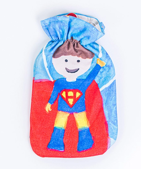 Hot Water Bag with a Hand-Painted Superhero Theme for Boys