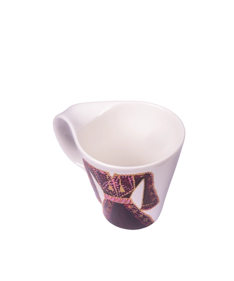 White Mug with Hand Painted Design of an Elegantly Embroidered Dress