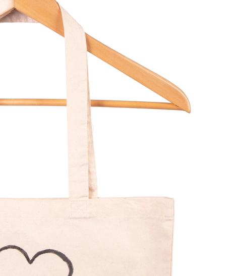 Handmade Beige Tote Bag with a Cute Panda Design 