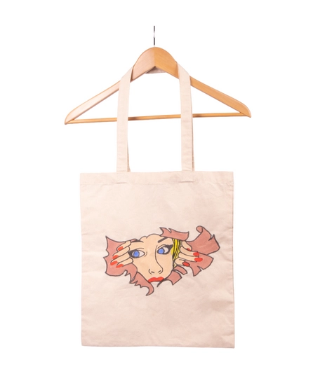 Fabric Beige Tote Bag with Printed Design of a Girl