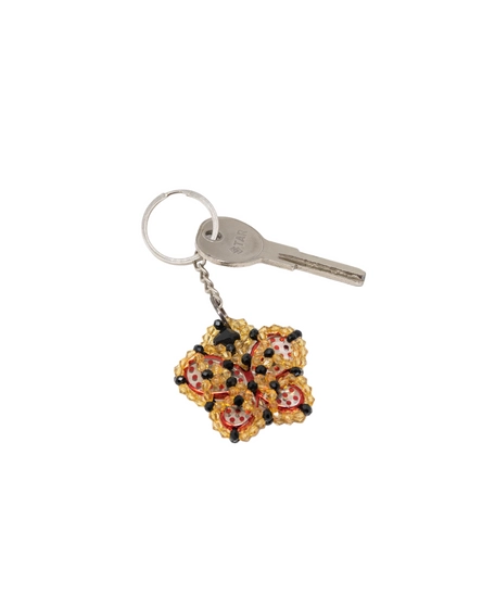 Key Chain In The Form of a Red Butterfly Surrounded by Yellow and Black Beads