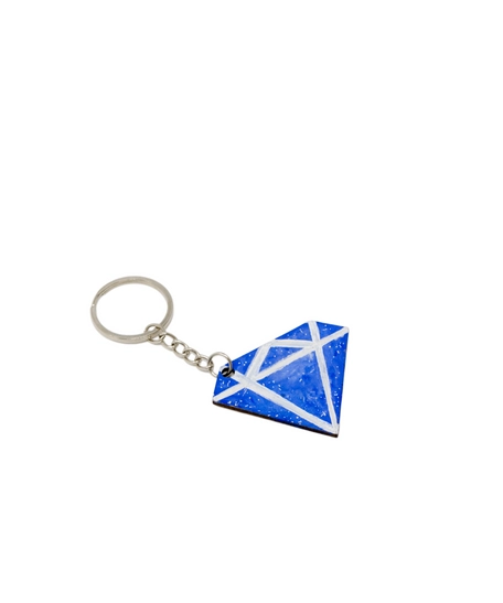 Blue Wooden Keychain in the Shape of Diamond