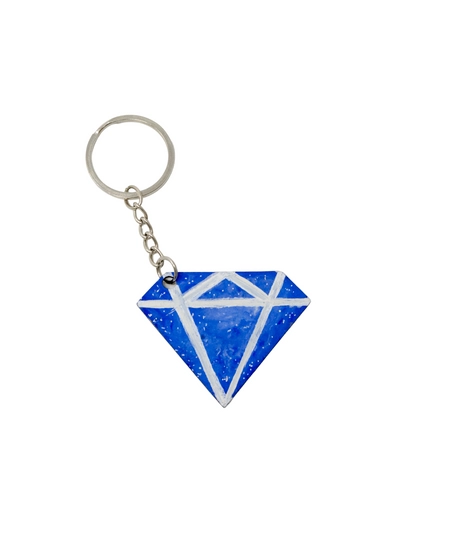 Blue Wooden Keychain in the Shape of Diamond