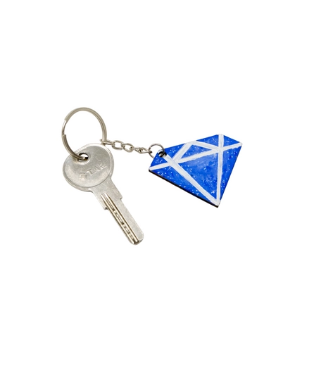 Blue Wooden Keychain in the Shape of Diamond