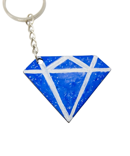 Blue Wooden Keychain in the Shape of Diamond