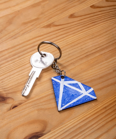 Blue Wooden Keychain in the Shape of Diamond