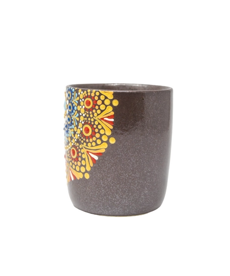 Gray Ceramic Mug Adorned with Mandala Drawings