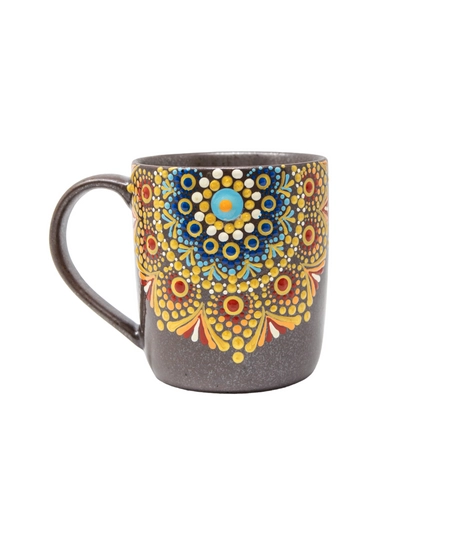 Gray Ceramic Mug Adorned with Mandala Drawings