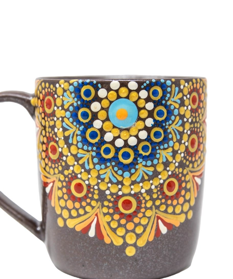 Gray Ceramic Mug Adorned with Mandala Drawings