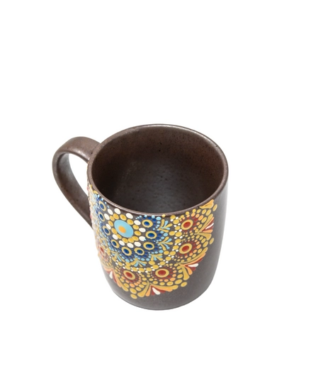 Gray Ceramic Mug Adorned with Mandala Drawings