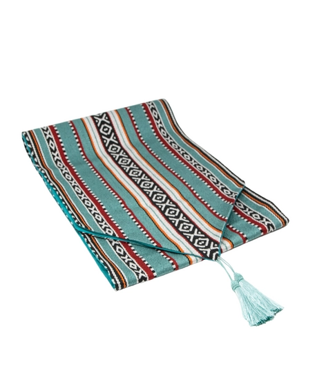 Handmade Table Runner Made of Sadu Fabric in Turquoise Color 