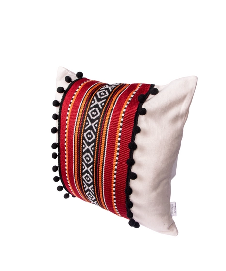 Handmade Bedouin Set of Cushions Made of Red Sadu Fabric in a Square Shape