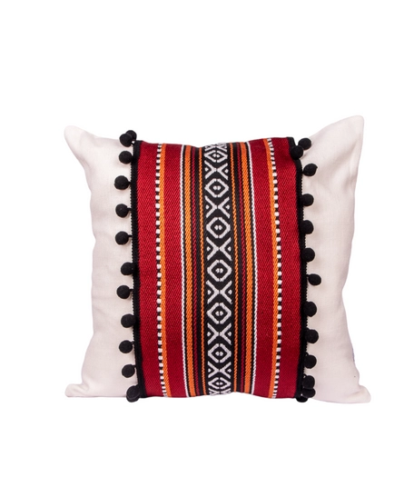 Handmade Bedouin Set of Cushions Made of Red Sadu Fabric in a Square Shape