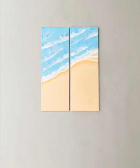 2 Pieces of Artwork - Vibrant Hand Painted Beach Drawing