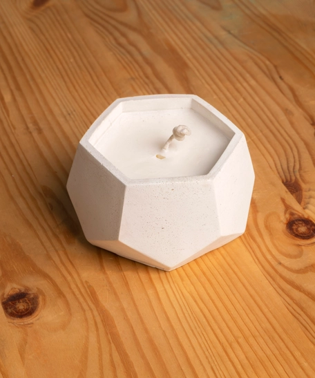 White Scented Candle in  Hexagonal Concrete Bowl 